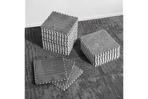 ZENOWICK 36 Pcs Plush Interlocking Carpet Tiles, Non-Toxic Shaggy Foam Carpet Tiles for Toddler Baby, Machine-Washable, Anti-Slip, EVA Foam Interlocking Tiles for Floor, Nursery, Playroom, Grey