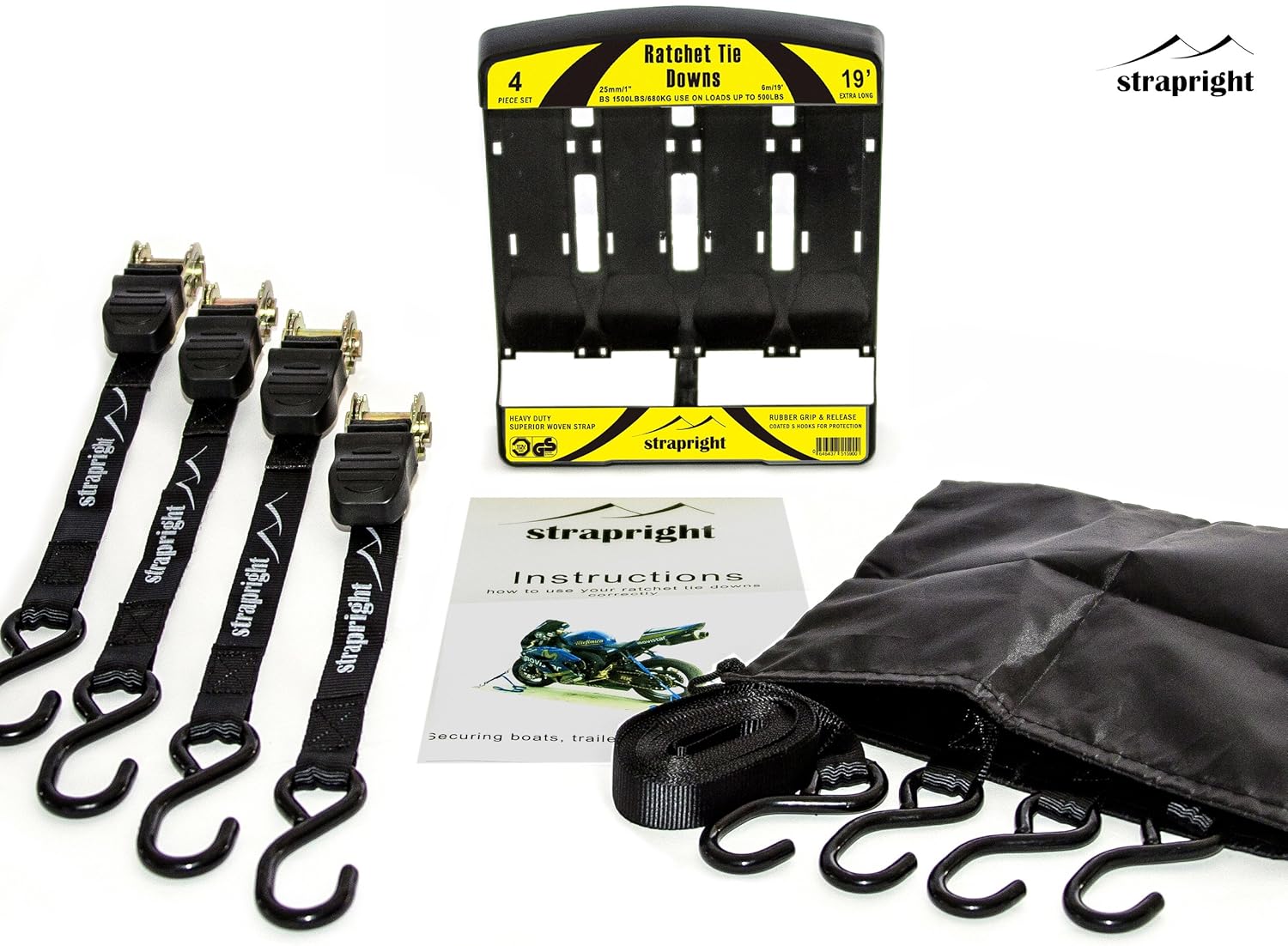Rooftop Cargo 4 Piece Kit Strapright Heavyweight Ratchet Tie Down