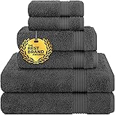 Cotton Paradise 6 Piece Towel Set 100% Cotton Soft Absorbent Turkish Towels for Bathroom 2 Bath Towels 2 Hand Towels 2 Washcloths, Dark Gray Towel Set