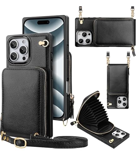 Bocasal Crossbody Wallet Case For IPhone 16 Pro Max With RFID Blocking Card Slot Holder, Magnetic Flip Folio Purse Case, PU Leather Zipper Handbag With Detachable Lanyard Strap 6.9 Inch 5G (Green