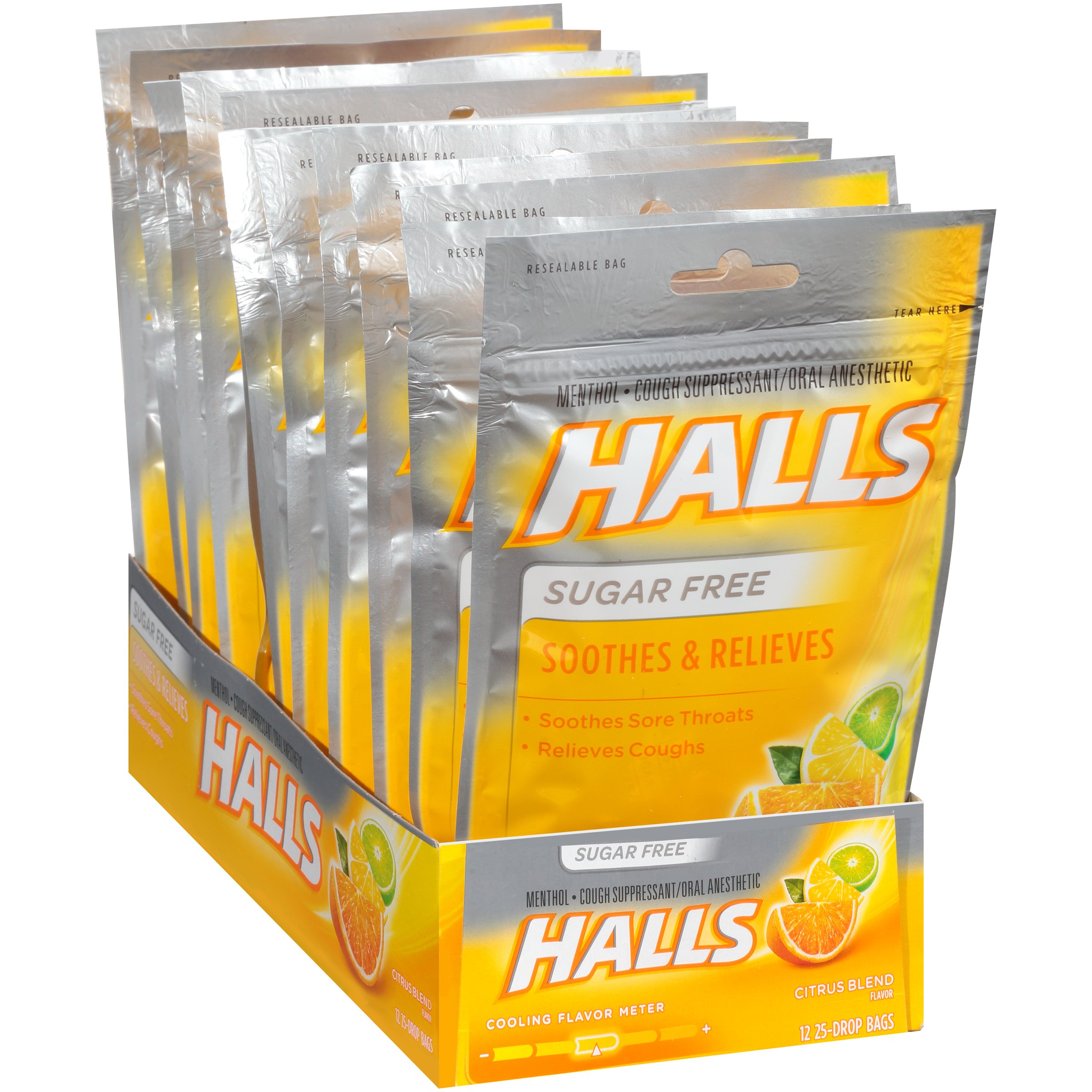 HALLS SugarFree Cough Drops, (Black Cherry, 25 Drops, 12