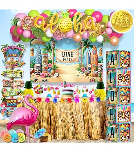 Juego De Vajilla Hawaiana Aloha De 48 Piezas: 24 Vasos Y 24 Pajitas De Papel, Ideal Para Fiesta Luau Tropical