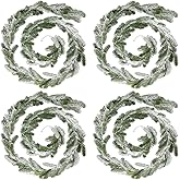 Lyrow 4 Pcs Christmas Garlands Pine Garland Artificial Winter Snowy Greenery White Cedar Faux Indoor Outdoor Pine Garland for Mantel Fireplace Stairway Xmas Decorations(4 Pcs,9 ft)