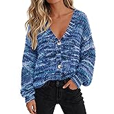 PRETTYGARDEN Womens Cardigan Sweaters Fall Fashion 2026 Striped Long Sleeve Button V Neck Knit Fuzzy Outerwear Winter Clothes