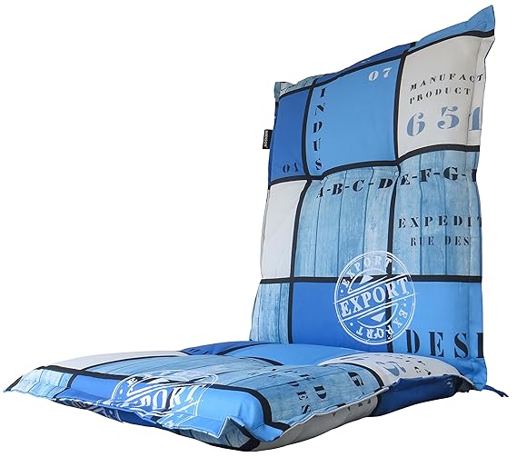 8 cm Luxus Niederlehner Auflage A 033', blau kariert mit Schriftzug, 105 x 50 x 8 cm