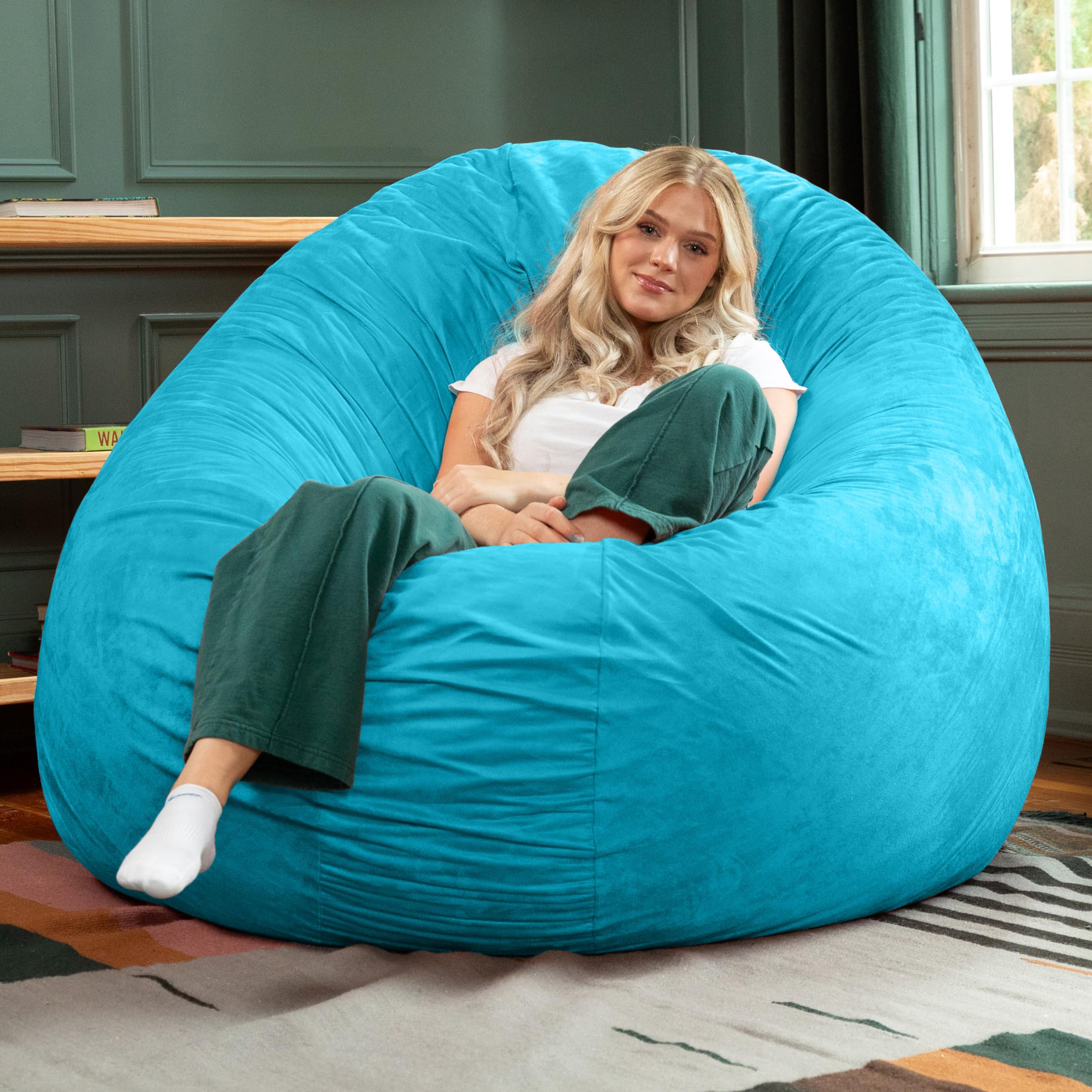 Jaxx 6 Foot Cocoon - 2-in-1 Convertible Bean Bag Bed & Large Bean Bag Chair for Adults, Microsuede Teal Image
