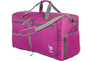 Bago Foldable Duffel Bags for Traveling Women & Men - 60L Medium Packable Duffle Bag for Travel with Shoe Compartment - Water Repellant, Heavy Duty, Lightweight Folding & Collapsible (Pink)