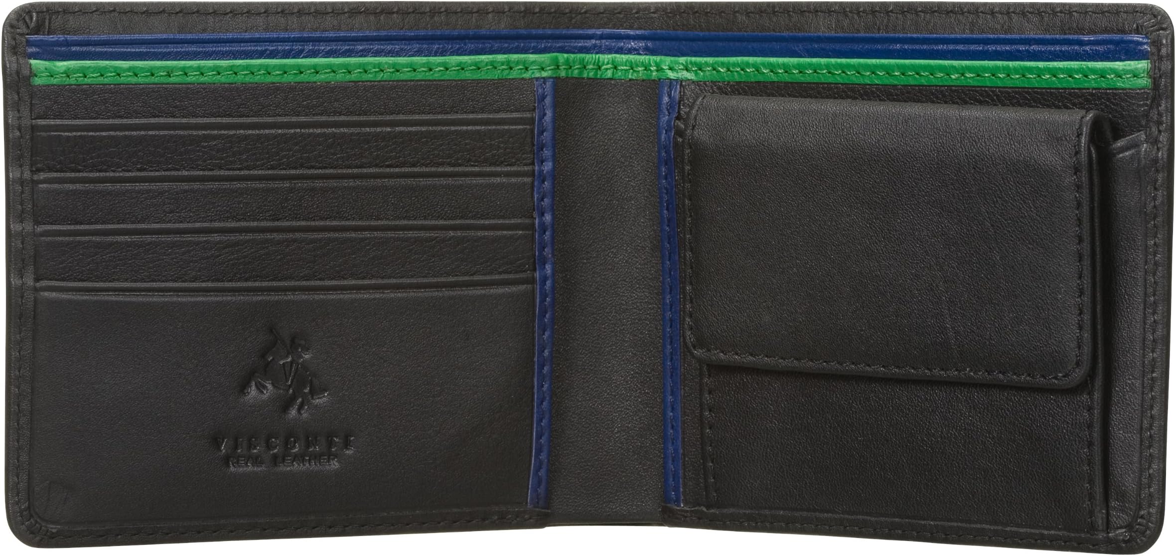 Visconti Bond BD10 Mens Black with Multi Color Soft Thin Leather Bifold Wallet