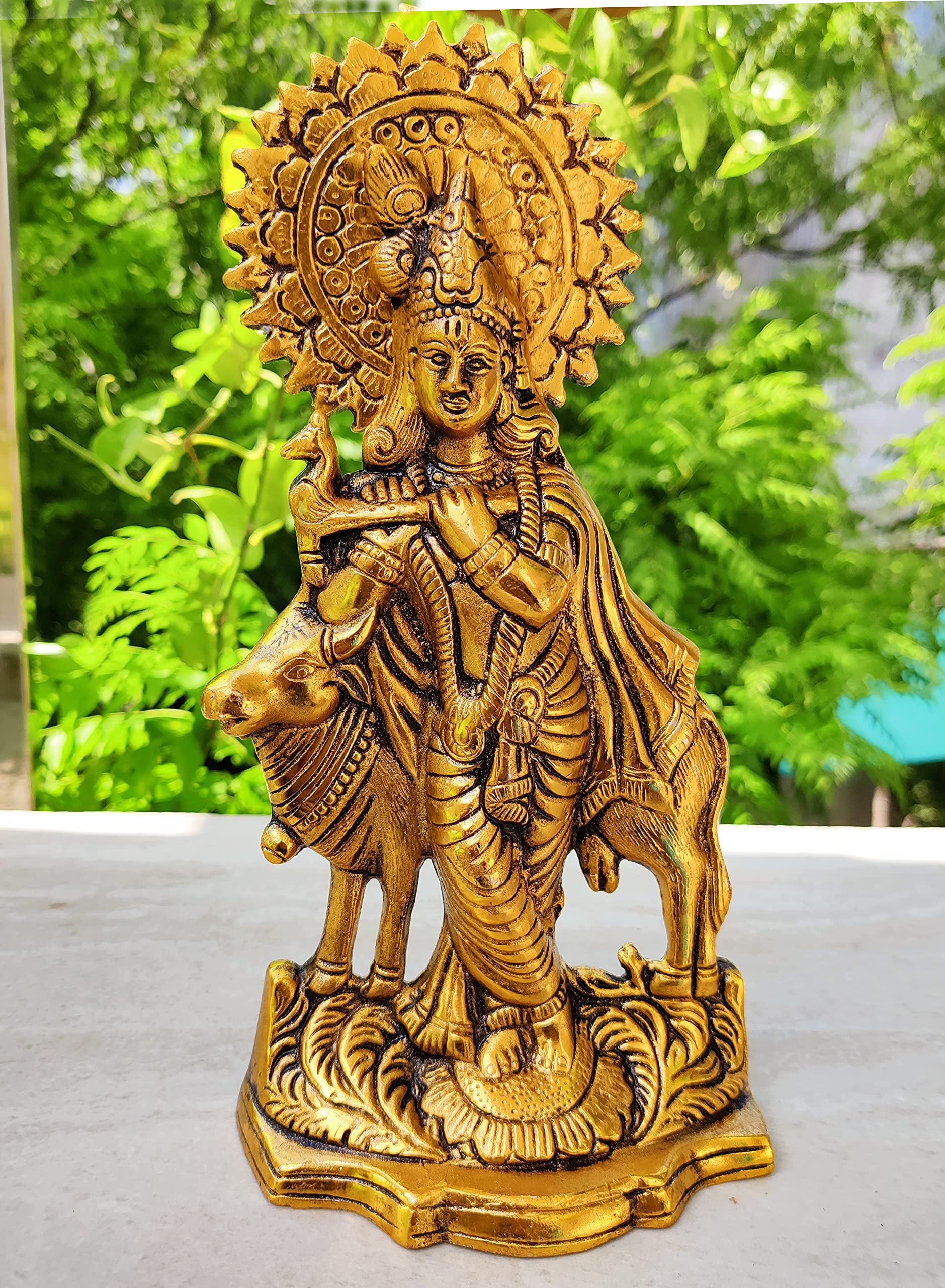 Wonder Care WC_Lord Krishna with Cow Janmashtami Krishna Statue Figurine-Hindu God of Love and Divine Joy - Murlidhar Kishna Idol for Indian Religious Festival–Home Decoration Sacred Item — image 1