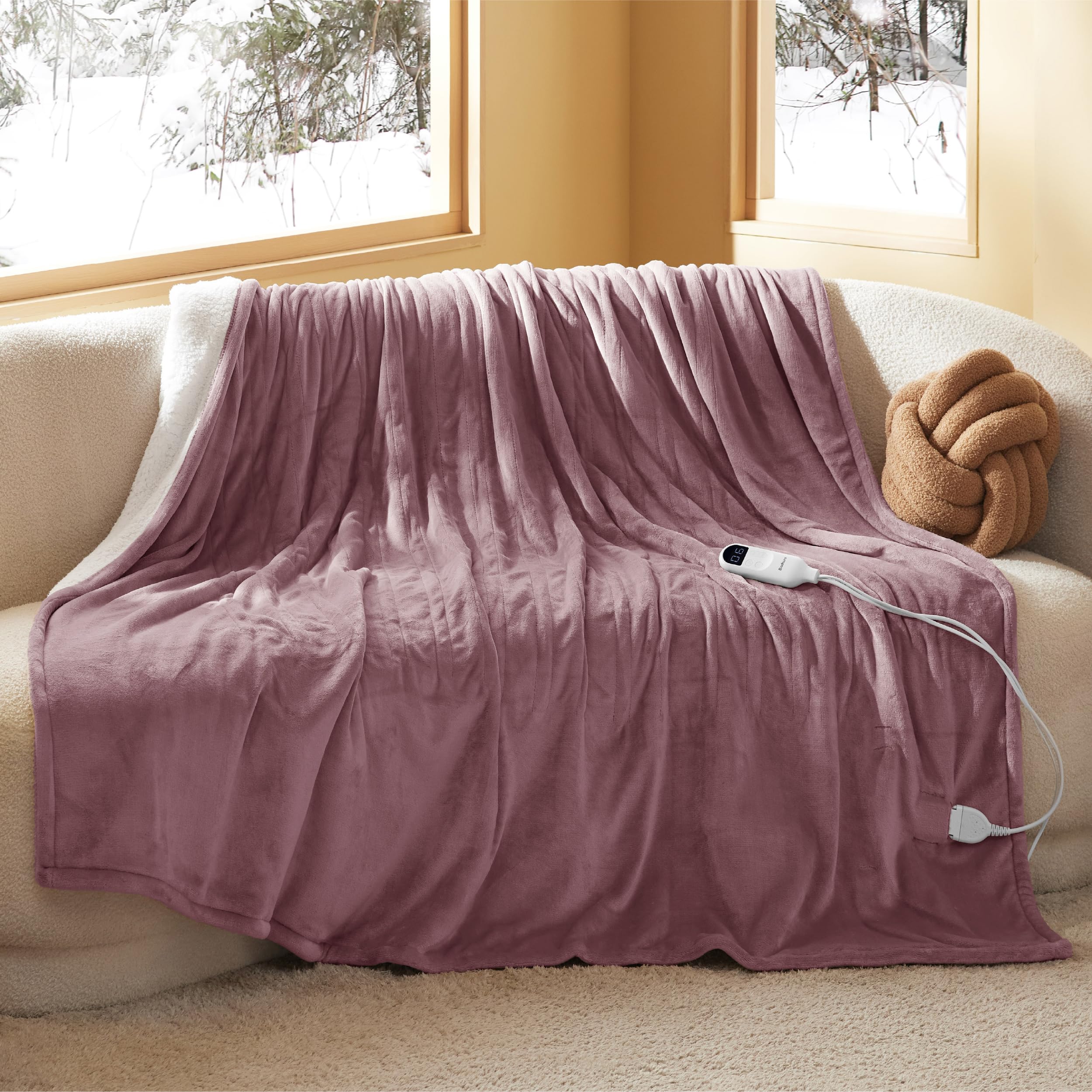 Photo 1 of Bedsure Electric Twin Blanket - Soft Flannel & Sherpa, 6 Heat & 10 Time Settings, Purple, 62x84 inches