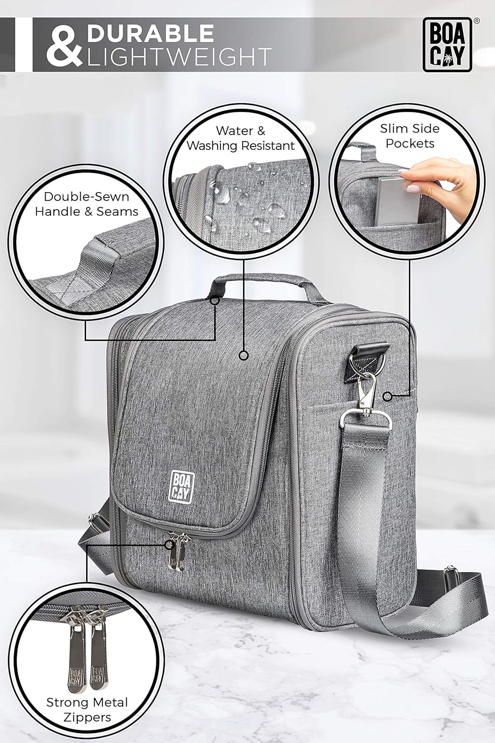 Extra Large Hanging Travel Toiletry Bag for Women and Men, Hygiene Bag, Bathroom and Shower Organizer Kit with Elastic Band Holders for Toiletries, Cosmetics, Makeup, Brushes