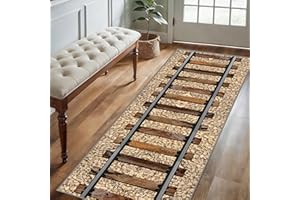 Train Track Design Area Rug for Bedroom, 2x8ft, Retro Realistic Railway Tracks Floor Carpet, Creative Train Ballast Non-Slip 