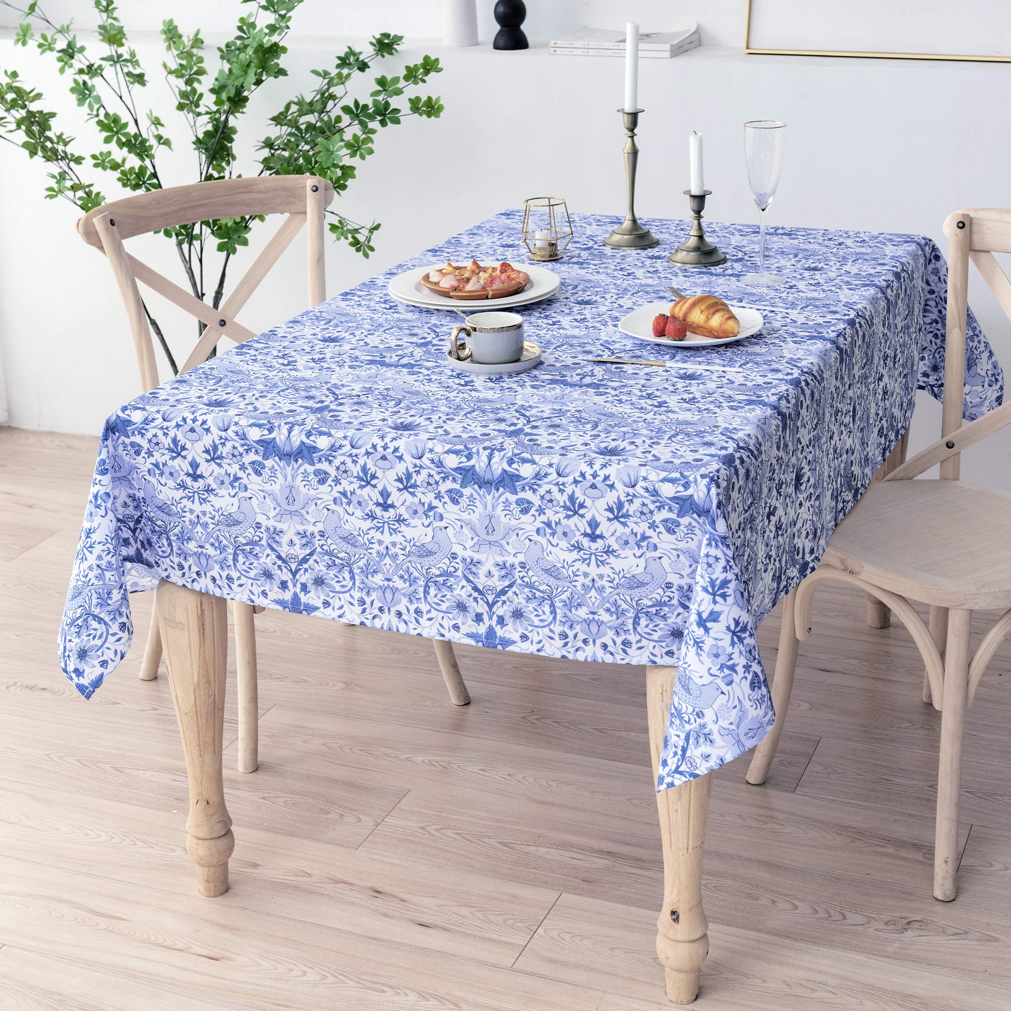 Obal William Morris Tablecloth Original Design Tablecloth Water Resistant Rectangular Table cloth Kitchen Dinning Decoration Table Cover Washable, 260cm x 152cm (Blue Strawberry Thief)