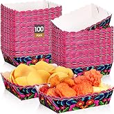 Dunzoom 100 Pack Mexican Party Decoration Paper Nacho Food Trays, Black | Disposable Mexican Taco Plate for Cinco De Mayo Fiesta Birthday Party, Taco Bar, Hot Dog Nachos Fries Snack Candy