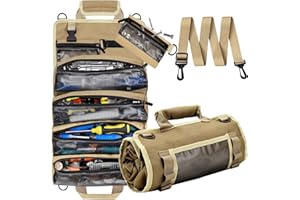VALKYNOS Tool Bag Roll Up, Heavy Duty Tool Organizer for Men, Portable Tool Storage With 2 Detachable Zipper Pouch, Visible Design, Canvas Truck Motorcycle Tool Bag, Gift for Dad Electrician Mechanic