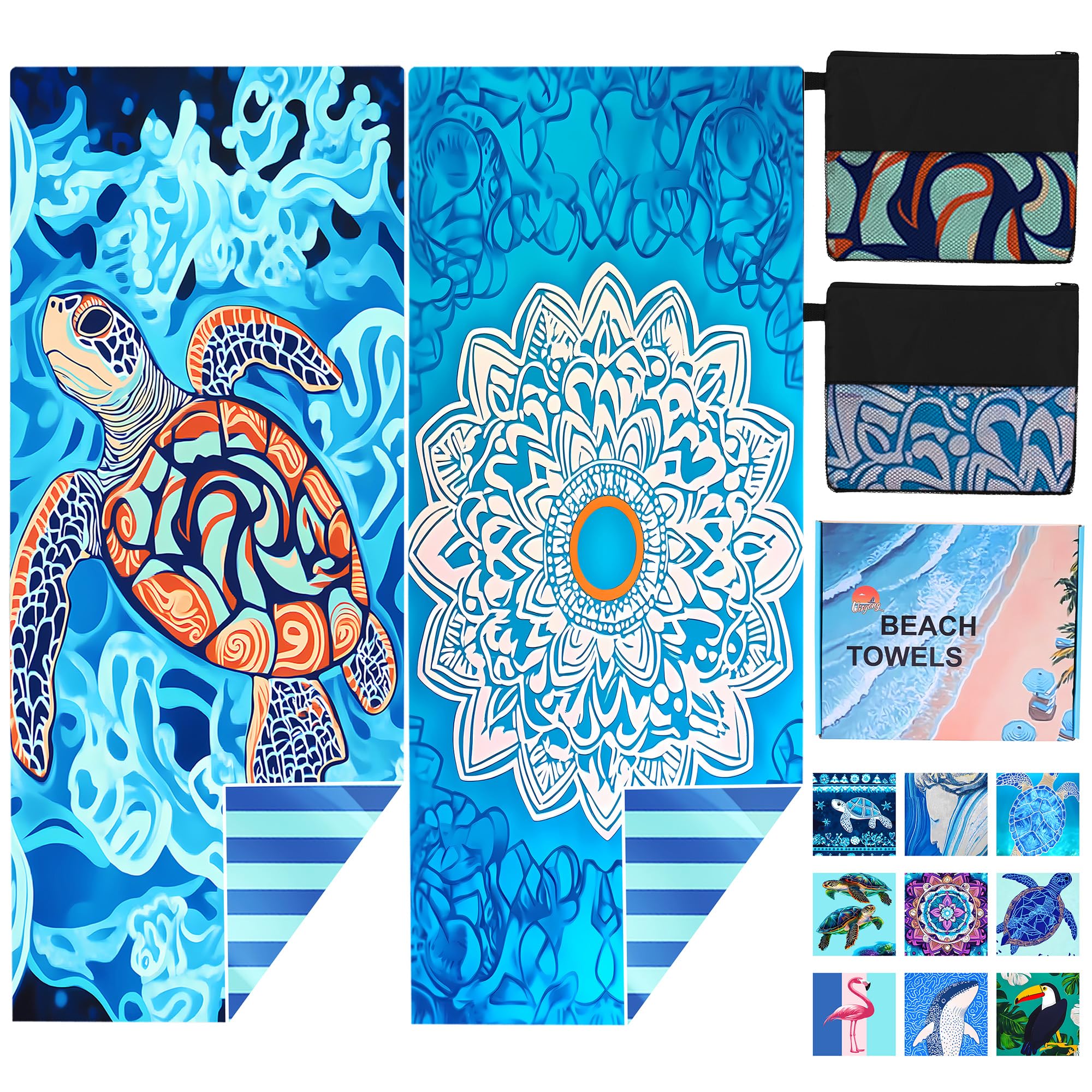 Photo 1 of 2 Pack Microfiber Beach Towel Oversized 71"x32" Sand Free Quick Dry Absorbent Lightweight Thin , Compact Towels for Travel Swimming Pool Yoga Gym Camping Beach Accessories Vacation Essentials Gift