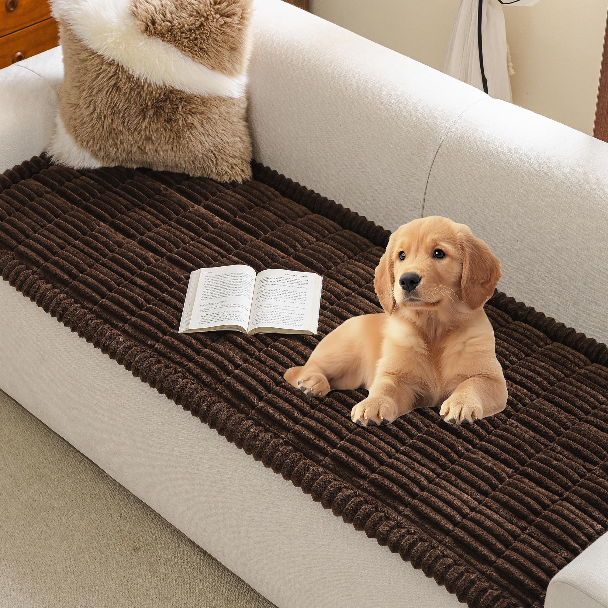 Photo 1 of MYSKY HOME Couch Covers for 3-4 Cushion Sofa Pet Friendly, Couch Cover for Dogs, Sofa Covers for Pets Washable, Soft Non-Slip Sofa Slipcovers Furniture Protector Covers, Chococlate, 27.6" x 82.7"