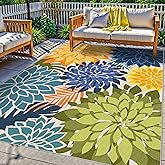 Colorful 5x8 Outdoor Area Rug Washable Multicolored Patio Rug Tropical Botanical Floral Chenille Waterproof Outdoor Carpet fo