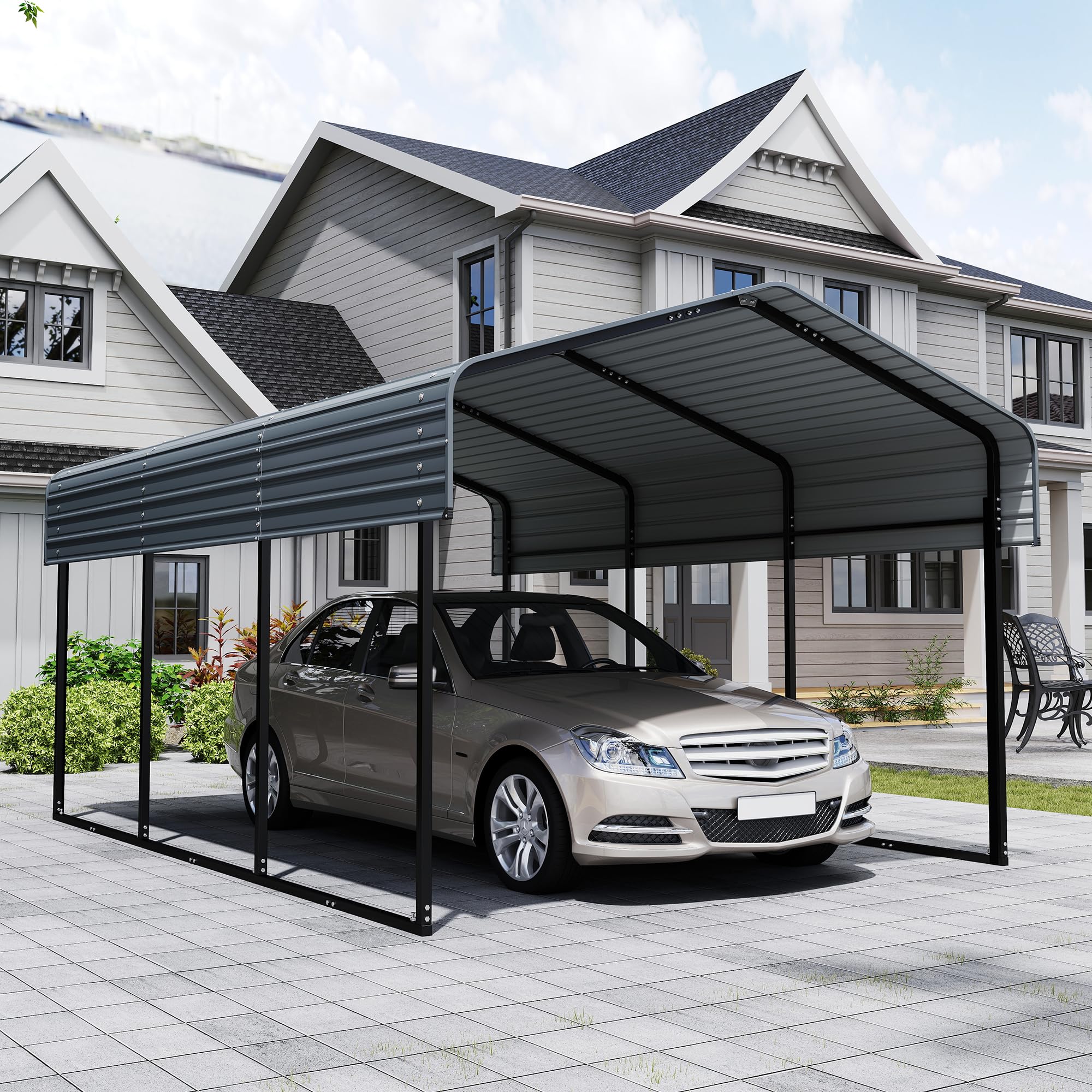 Photo 1 of !!!! SEE NOTES !! HALF SET !!!! Real Relax 10X15 FT Metal Carport, Heavy Duty Carport Canopy with Galvanized Steel Roof, Outdoor Garage Car Shelter Shade for Truck, Car and Boats, Gray