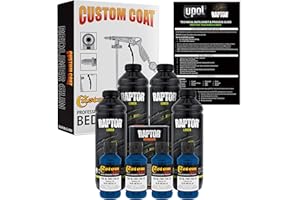 CUSTOM SHOP U-Pol Raptor Blue Metallic Urethane Spray-On Truck Bed Liner Kit and Custom Coat Spray Gun with Regulator, 4 Liters