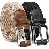 CHAOREN Stretch Belts for Men 2 Pack - Elastic Belt for Golf &amp; Casual Wear | 1 3/8" Braided Nylon Webbing, No-hole Adjustable, Breathable Comfort, Gift-Boxed, Pairs with Jeans, Shorts and Chinos