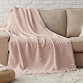 Bedsure Throw Blankets for Couch - Textured Knit Woven Chenille Blanket - Super Soft, Warm Decorative Boho Throw with Tassels for Bed, Sofa and Living Room, Pink, 50x60 Inches