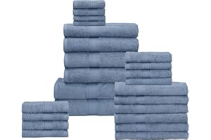 HILLFAIR 24 Piece Bath Towels Set for Bathroom- 100% Cotton 24 PC Bulk Pack Hotel Spa Towel Set- 2 XXL Oversized Big Towels, 4 Bath Towels, 6 Hand Towels, 4 Fingertip Towels, 8 Washcloths: Blue