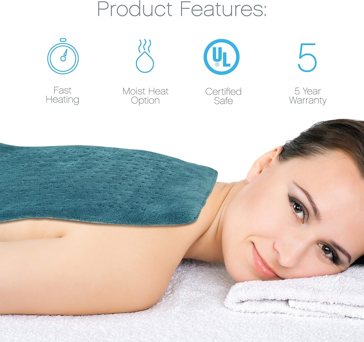 Pure Enrichment PureRelief XL (12"x24") Electric Heating Pad for Back Pain and Cramps - Ultra-Soft with 6 Temperature Settings, Auto Shut-Off, and Moist Heat (Turquoise Blue): Health & Personal Care