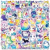 Yqskt 200PCS Starry Sky Cat Stickers, Cute Cat Stickers for Kids Teens, Holographic Waterproof Vinyl Pet Decals for Water Bottle Laptop Scrapbook Classroom Rewards