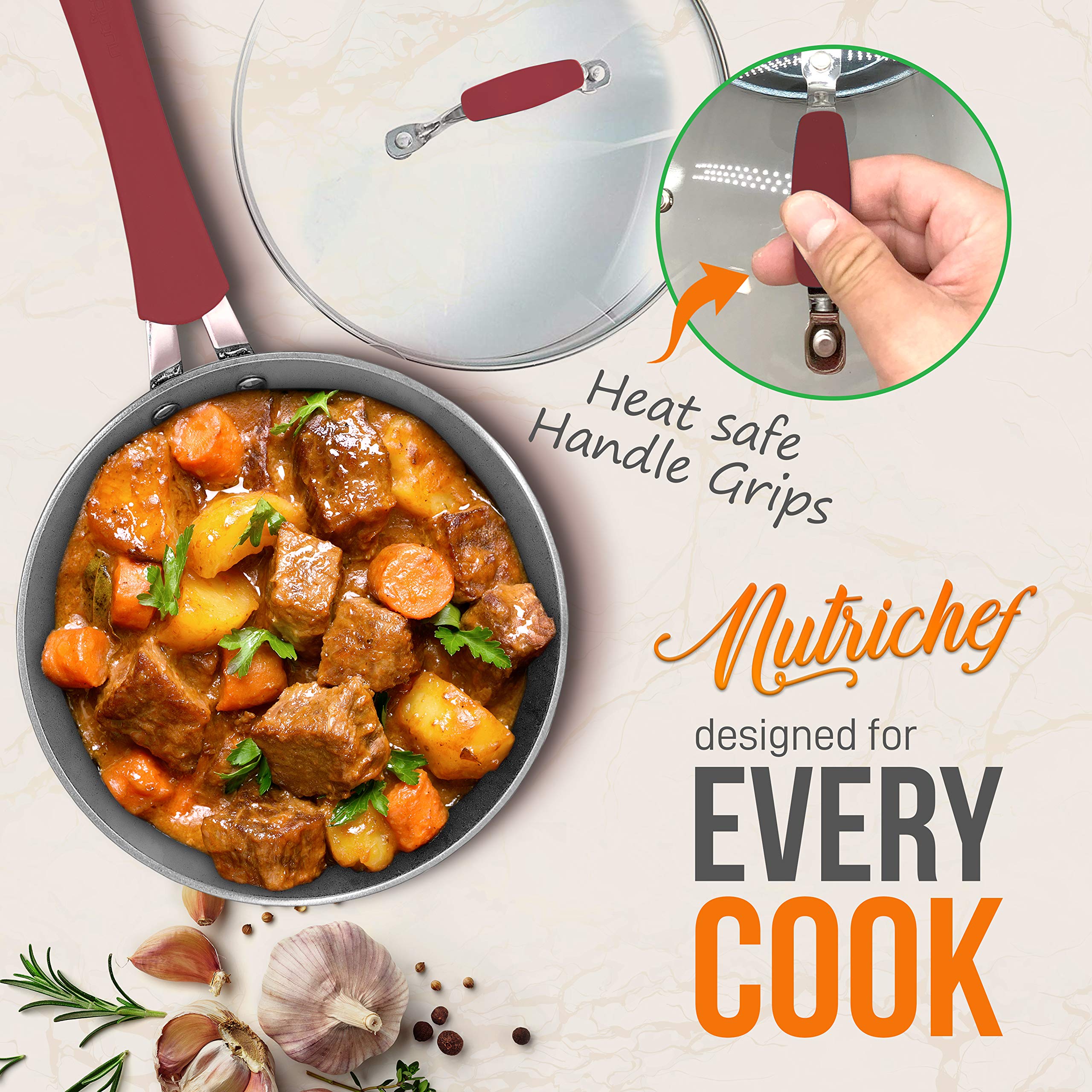 thumbnail image 2 of 2 Quart Cooking Pot With Lid - Non-Stick Red & Gray Cookware Works With Induction Cooktops 2 of 9