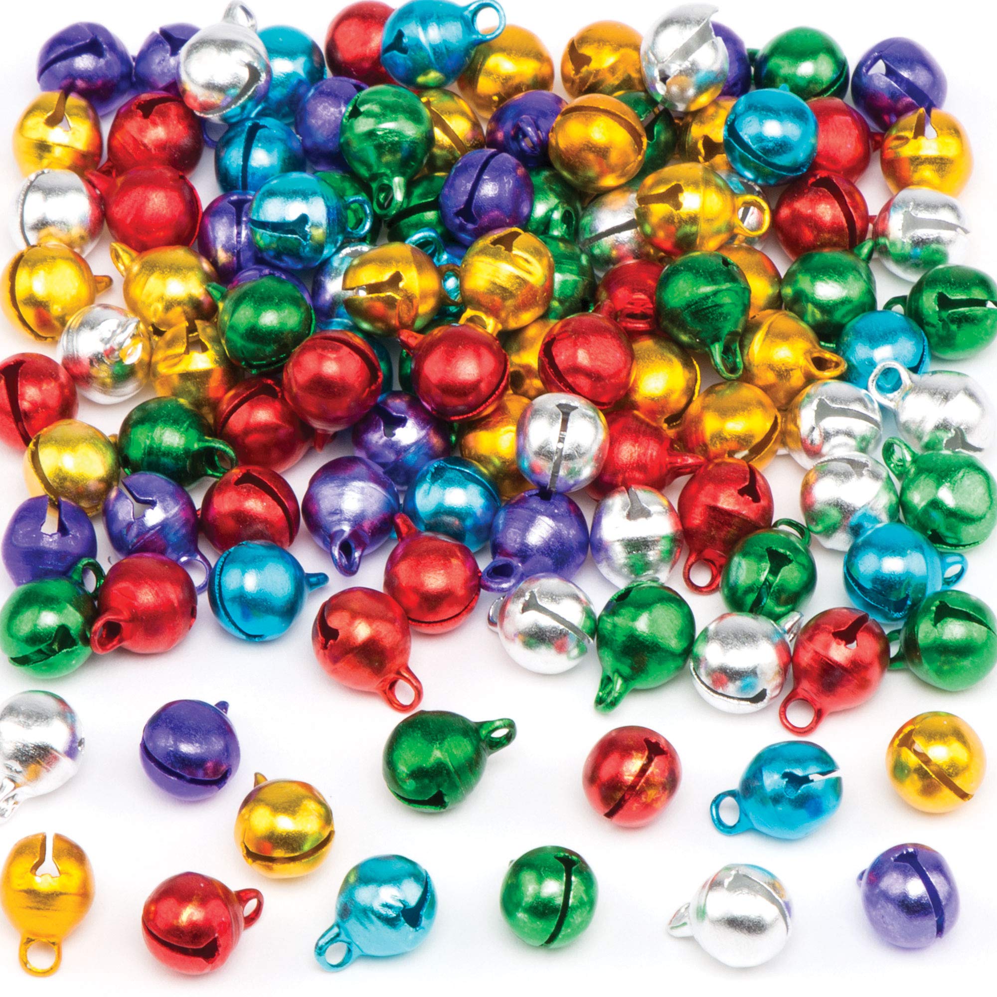 Baker Ross Mini Metallic Coloured Jingle Bells — Creative Christmas Art and Craft Supplies for Kids' Projects and Decoration (Pack of 120)