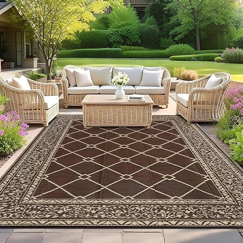 SHACOS Outdoor Rug 180x270 cm Waterproof Reversible Garden Rugs Patio Rug Plastic Straw Rugs UV Resistant Recycled Outdoor Carpet for Patio Balcony Camping Decking Beach Picnic, Brown