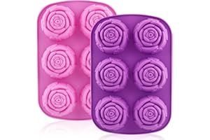 Lerykin Rose Silicone Molds - 2 Pack Handmade Large Rose Flower Soap Mold - Food Grade DIY Bar Mould for 3D Soap, Mousse, Muffin, Cake, Chocolate, Jelly, Resin, Candle - Just Pop Out & Dishwasher Safe