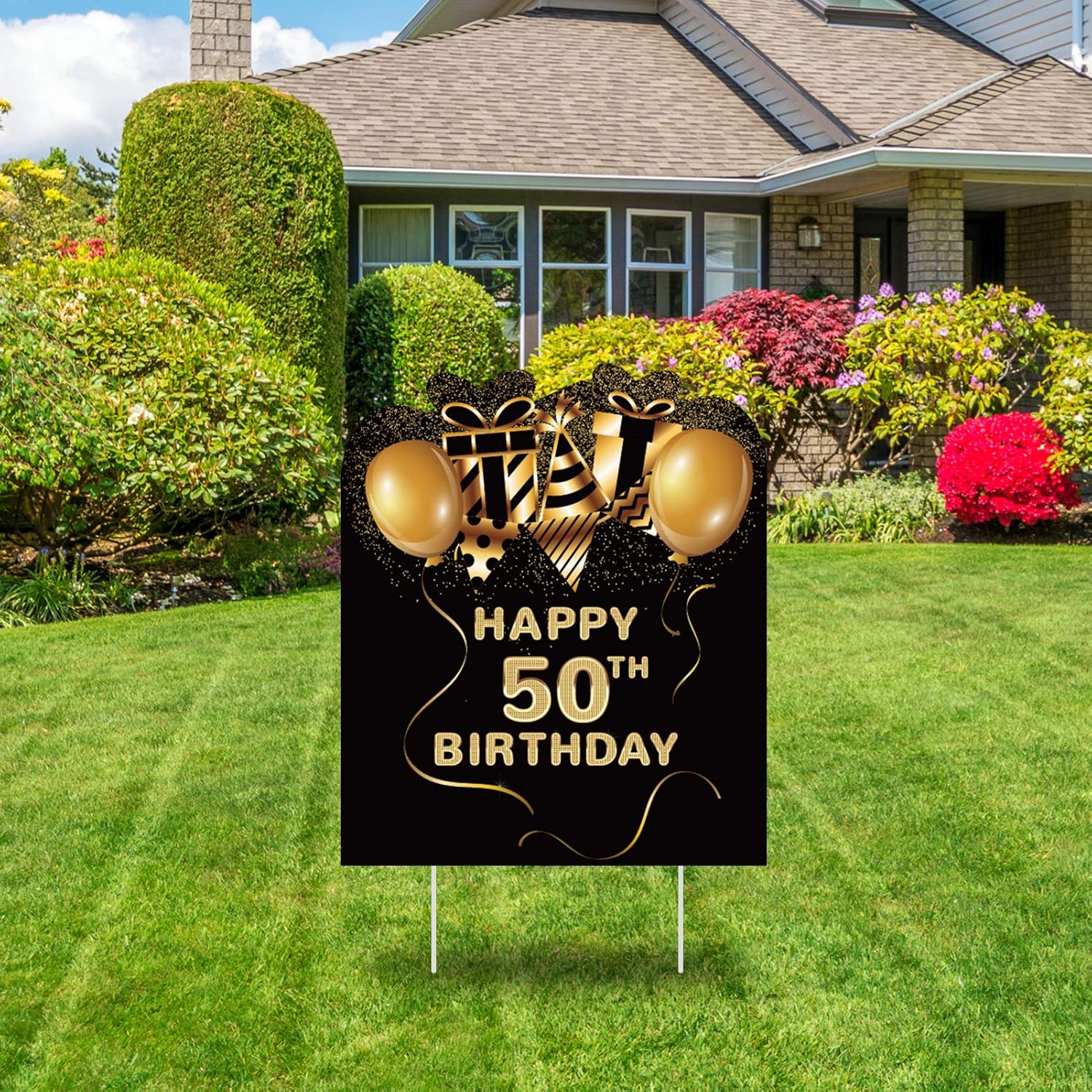 Trgowaul Happy Birthday Yard Signs with Stakes, Black and Gold Lawn
