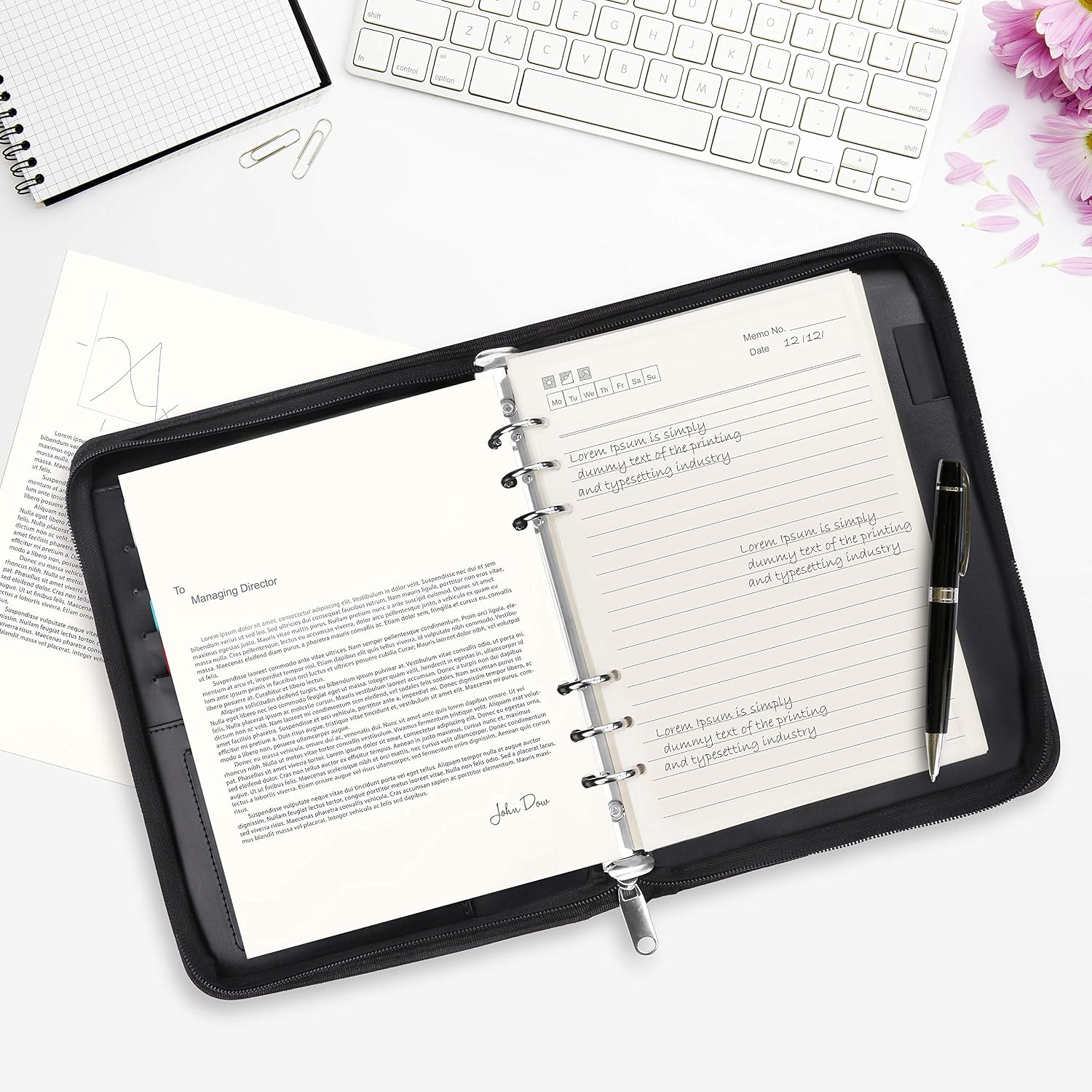 Mewmewcat Portable Professional Business Portfolio Padfolio Folder Document Case Organizer A5 PU Leather Zippered Closure With Calculator Holder Memo Note Writing Pad