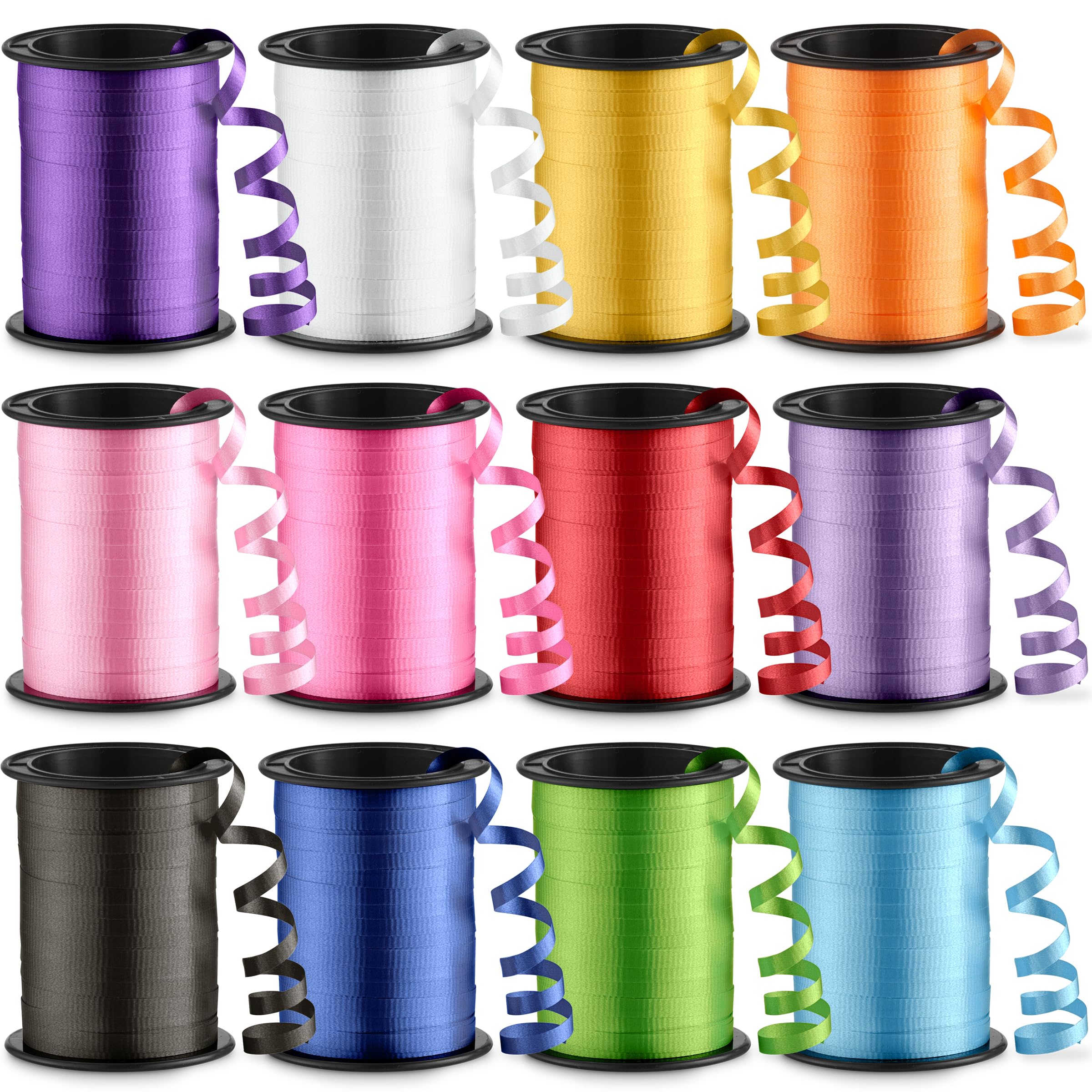 Photo 1 of 12-Rolls Curling Ribbon for Gift Wrapping - 3/16in x 125 Feet Per Roll - Curling Balloon String Ribbon Set for Presents, Bows, DIY Arts & Crafts, Wedding, Happy Birthday Decorations, Assorted Colors
