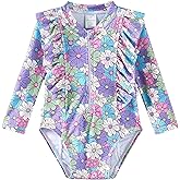 LIBREDGE Baby Toddler Girls Swimsuit One Piece Long Sleeve Rash Guard Bathing Suit UPF 50+ Sun Protection