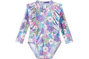 LIBREDGE Baby Toddler Girls Swimsuit One Piece Long Sleeve Rash Guard Bathing Suit UPF 50+ Sun Protection