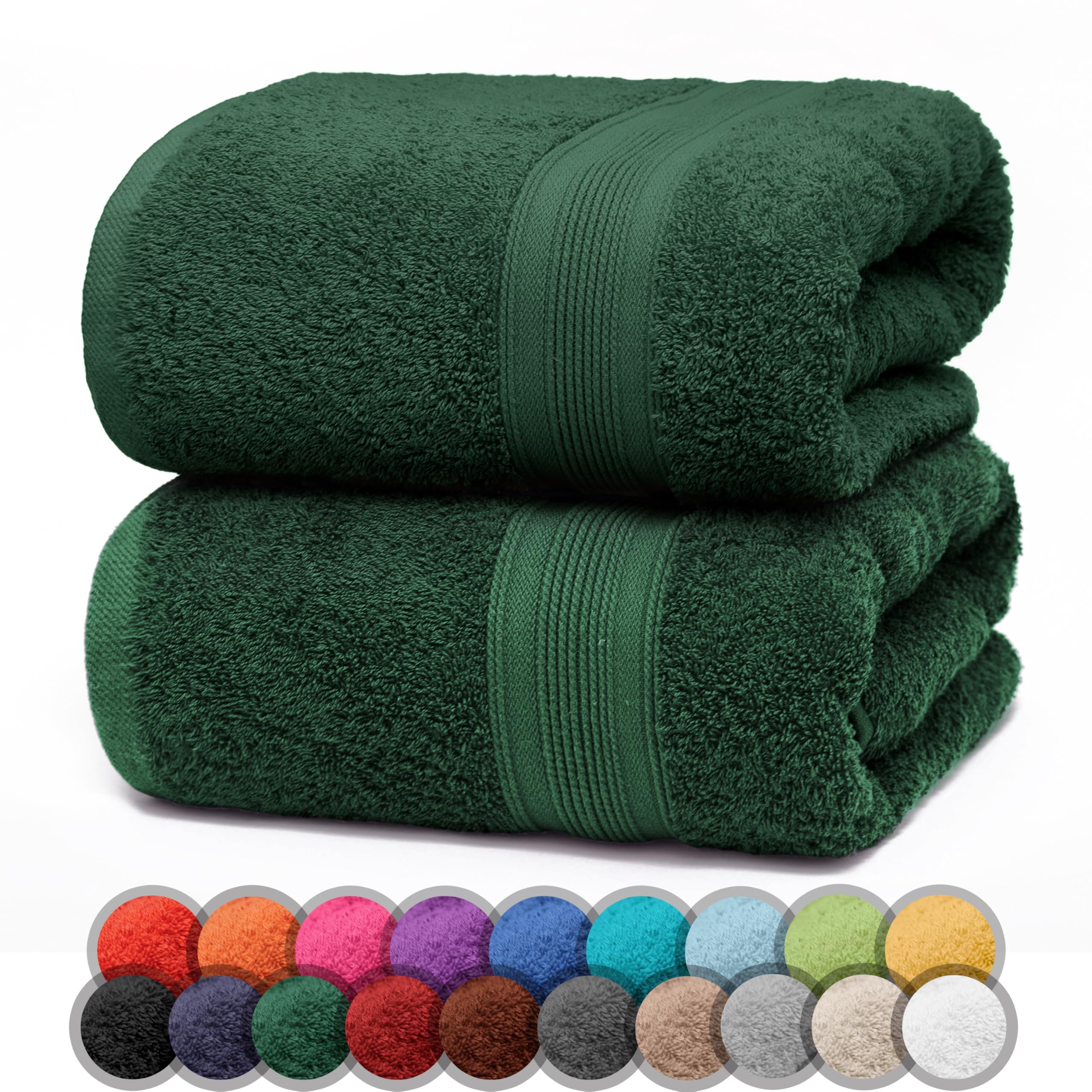 NatureMark Pack of 2 Bath Towels - 100% Cotton, 500 g/m² - Soft, Absorbent & Durable - For Home, Sauna & Travel - 70 x 140 cm, Dark Green