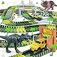 Dinosaur Tracks, 271 PCS Create A Dinosaur World Road Race for Kids Boys Toys Flexible Train Tracks Set with 2 Cool Race Cars and 2 Dinosaur Toys for Age 3 4 5 6 7 8 Year & Up Old Boy Girls Best Gift