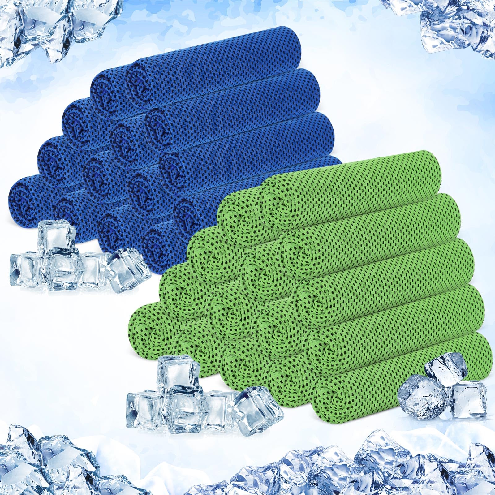 Hosuly 30 Pack Cooling Towels, 40"x12" Ice Breathable Chilly Sweat Rag Microfiber Workout Rags for Gym Towels for Neck and Face for Yoga Golf Sport Running(Bright Green, Dark Blue)