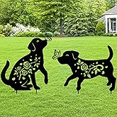 LOSFOTBO Dog Metal Garden Stakes Decorative for Outside Black Dog Silhouette Statues for Yard Art Patio Lawn Outdoor Decor