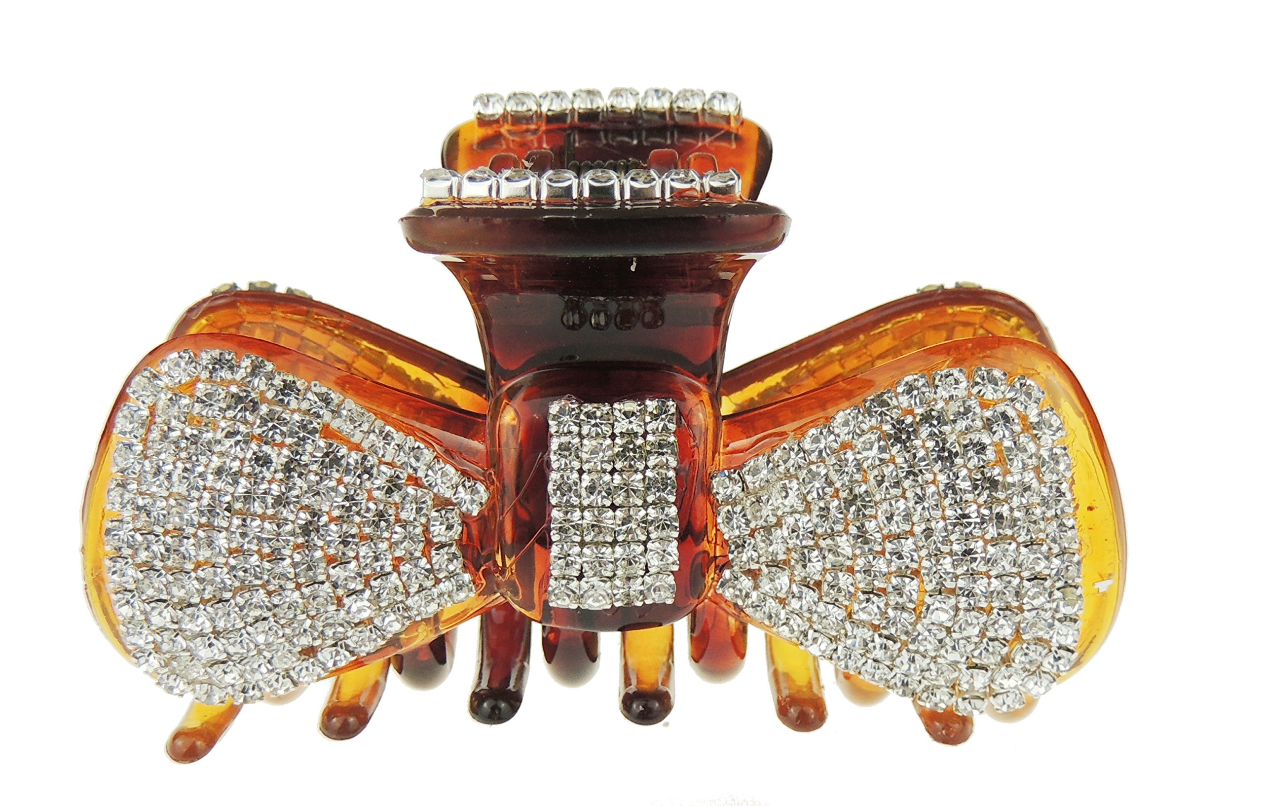 Product image Extra Sparkly Women Girls Crystal Diamante Rhinestone Gems Bridal Wedding Evening Party Styling Fine Thin Hair Accessories Butterfly Claw Jaw Clip Octopus Clamp Grip 8cm Bow (Brown)