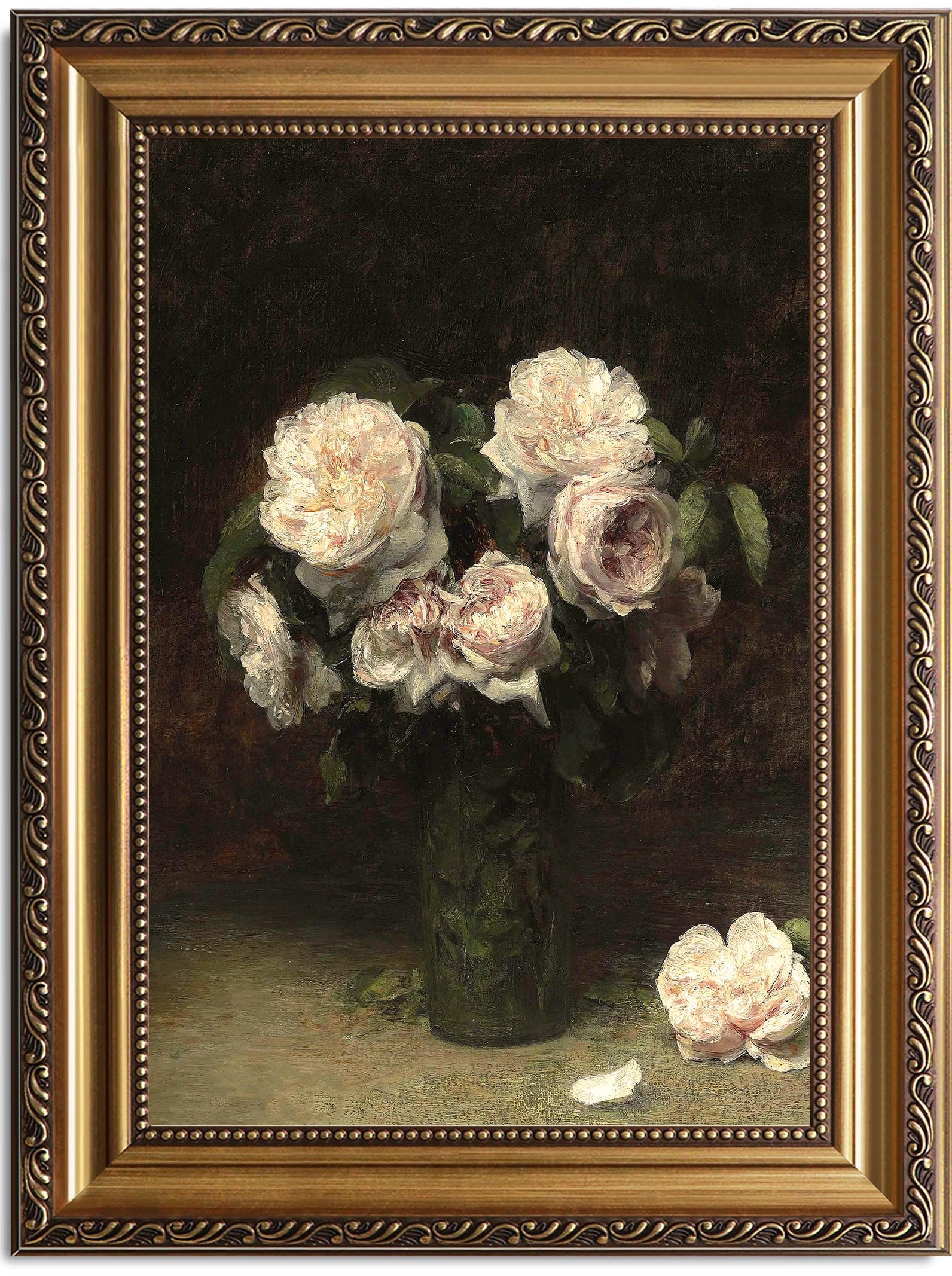 View 1 of ***broken ***ASTRDECOR Vintage Floral Wall Art, Gold Framed Canvas Wall Art Moody Dark Roses Painting, Vintage Flower Art Print for Kitchen Bedroom Bathroom Wall Decor, French Country Decor - 16" x 24"