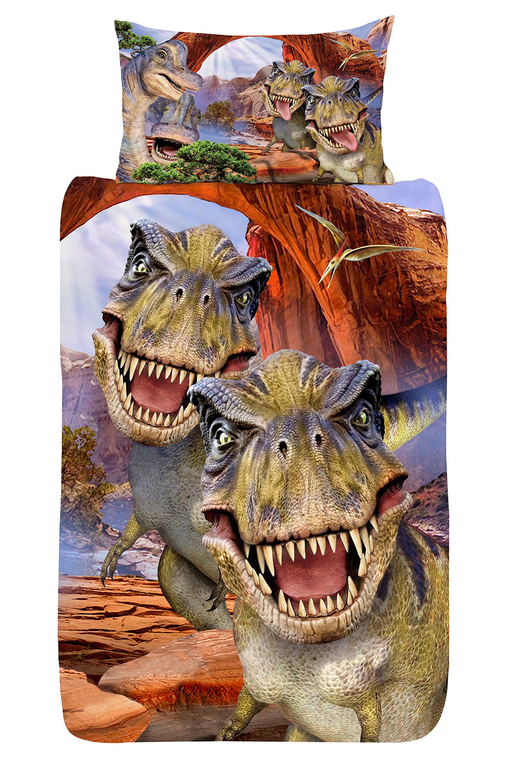 Selfies Dino Single Panel Duvet Cover Bedding Set Dinosaur World T Rex Jurassic (Single Duvet Cover)