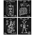Vintage Science Lab Chemistry Patent Prints, 4 (8x10) Unframed Photos, Wall Art Decor Gift for Home Work Office College Man Cave School College Student Teacher Coach Product Engineer R&D Champion Fans