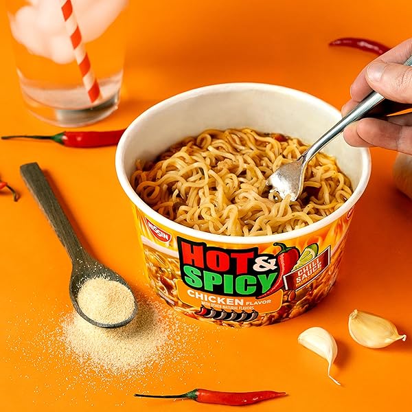 NISSIN HOT & SPICY RAMEN NOODLE SOUP, CHICKEN, 3.32 OUNCE (PACK OF 6)
