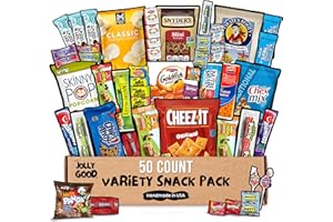 JOLLY GOOD CARE PACKAGES Jolly Good Snack Box – Snack Box Variety Pack Care Package (50 Count) – Assorted Chips, Cookies, Candy & Treats Gift Basket for Kids, Teens, College Students, Men, Women, Birthdays, Office, School, all Holidays including Halloween, Thanksgiving and Christmas