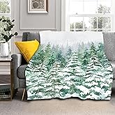 Christmas Blanket Soft Flannel Lightweight Green Pine Tree Forest Snowflake Throw Blanket Cozy Warm Blankets Xmas Winter Holiday Home Party Decor On Living Room Sofa Couch Bed 40x50 inch