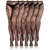 Ramede 6 Pairs Halloween Fishnet Stockings for Women Lace Tights Patterned Thigh High Floral Waist Goth Leggings Pantyhose